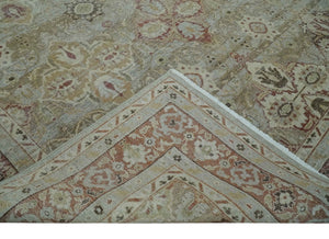 Custom Made Hand Knotted Olive and Rust Distressed Traditional Antique Look Wool Rug