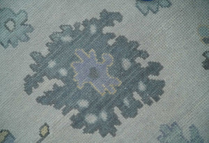 Custom Made Hand Knotted Silver, Blue and Beige Traditional Oushak Wool Area Rug