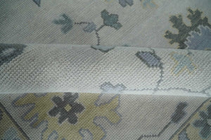 Custom Made Hand Knotted Silver, Blue and Beige Traditional Oushak Wool Area Rug