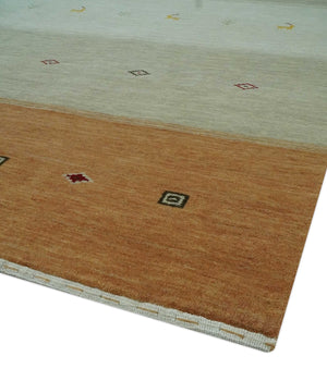 Custom Made Ivory, Beige and Rust Geometrical stripes Design Hand loom Wool Area Rug