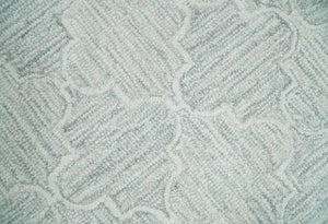 Custom Made Ivory and Silver Modern Geometric Hand Tufted Natural Wool Area Rug