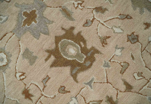 Custom Made Oushak Design Tufted Peach, Ivory and Olive Traditional Rug