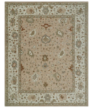 Custom Made Oushak Design Tufted Peach, Ivory and Olive Traditional Rug