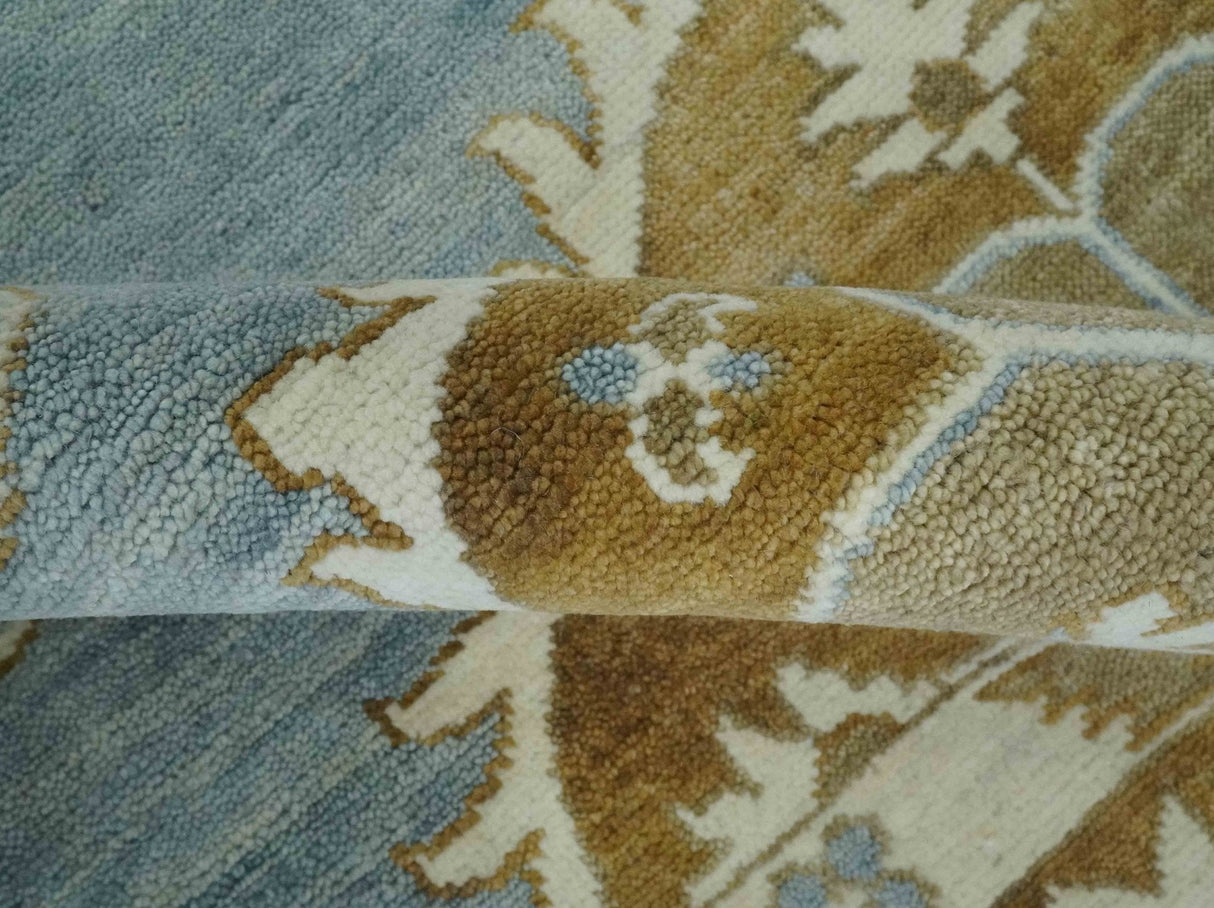Custom Made Silver, Olive and Ivory Traditional Medallion Large Floral Design Hand knotted wool Area Rug