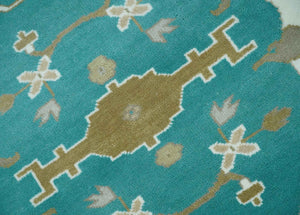 Custom Made Teal and Ivory Hand knotted Oriental Oushak Multi Size wool Area Rug