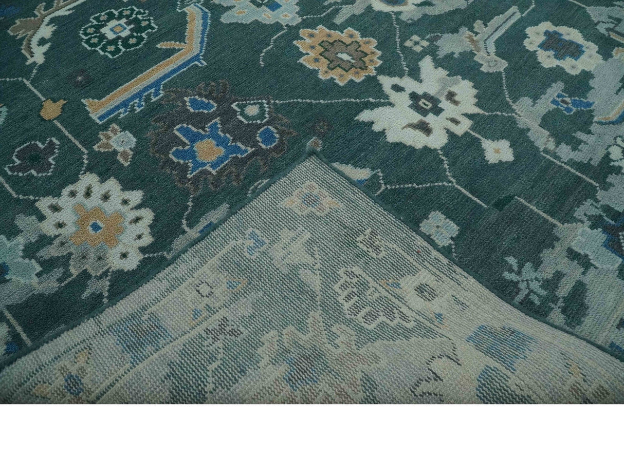 Custom Made Teal and Silver Traditional Oriental Oushak wool Area Rug