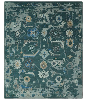 Custom Made Teal and Silver Traditional Oriental Oushak wool Area Rug