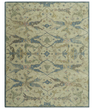 Custom Made Traditional Oushak Design Beige And Blue Hand Tufted Wool Area Rug