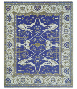 Custom Made Violet, Ivory and Olive Traditional Hand knotted Oriental Oushak wool Area Rug