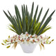 Cymbidium Orchid Artificial Arrangement in White Bowl