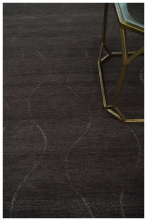 Dark Brown and Ivory Modern Stripes Pattern Hand knotted 5x7 wool and Art Silk Area Rug