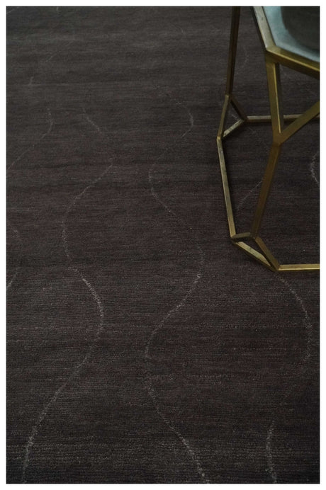 Dark Brown and Ivory Modern Stripes Pattern Hand knotted 5x7 wool and Art Silk Area Rug