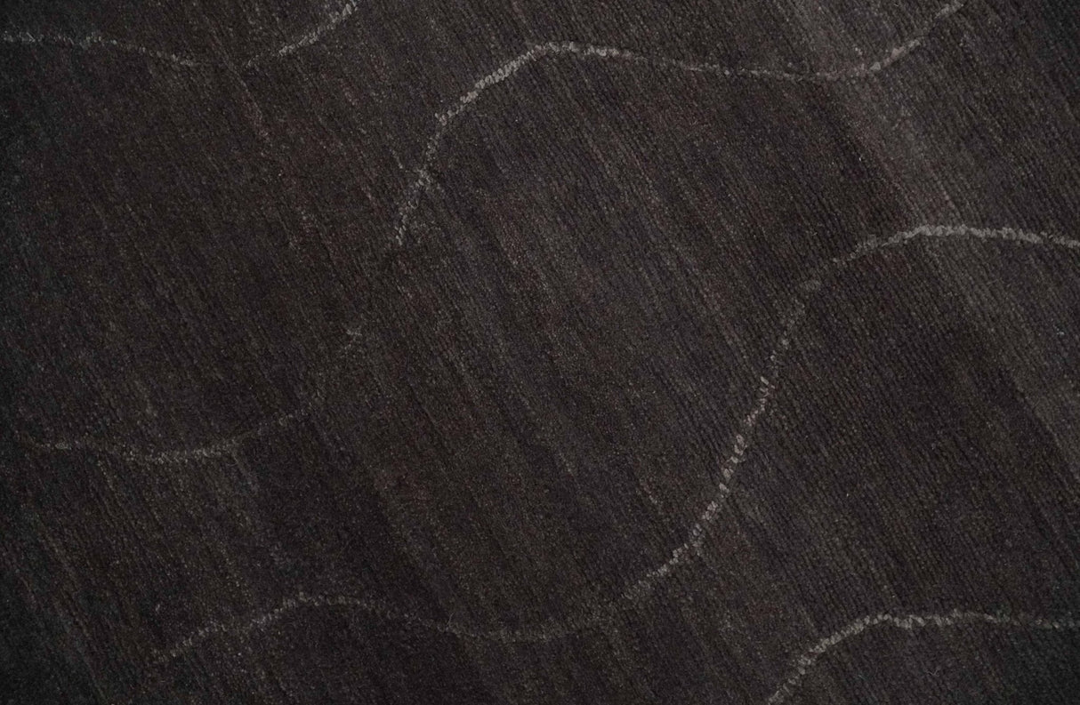 Dark Brown and Ivory Modern Stripes Pattern Hand knotted 5x7 wool and Art Silk Area Rug