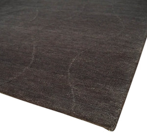 Dark Brown and Ivory Modern Stripes Pattern Hand knotted 5x7 wool and Art Silk Area Rug