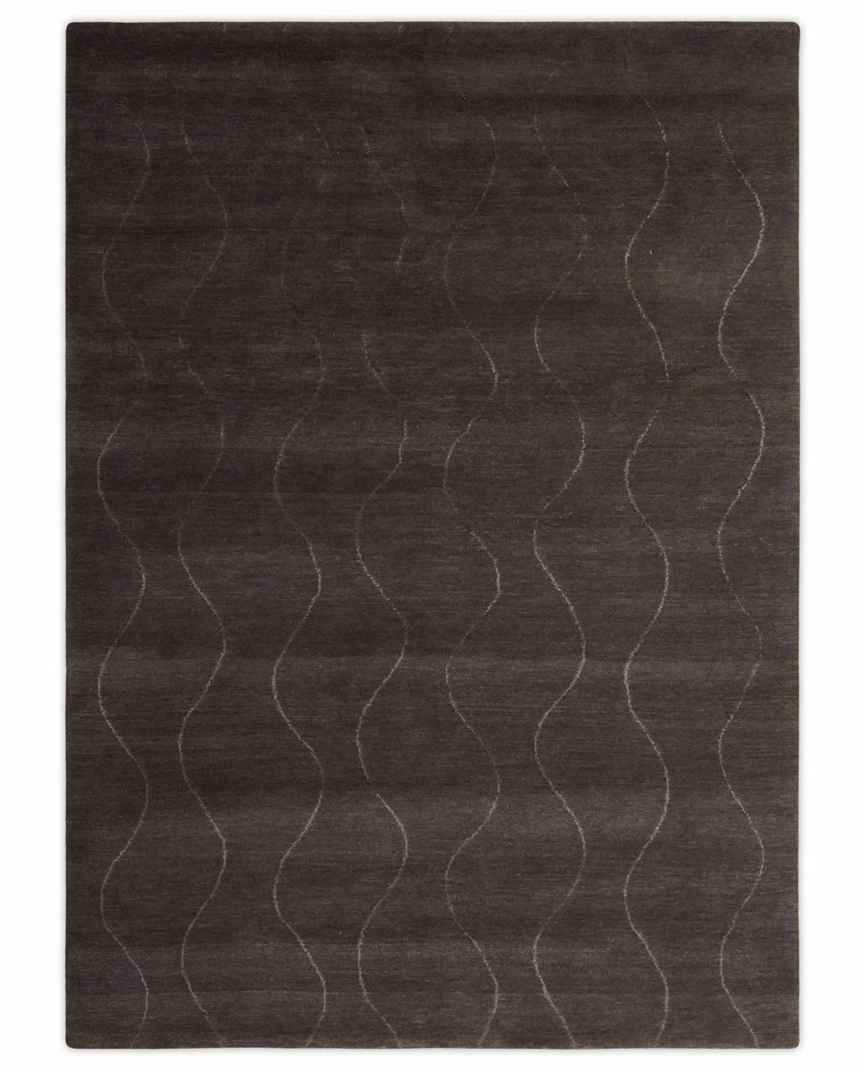 Dark Brown and Ivory Modern Stripes Pattern Hand knotted 5x7 wool and Art Silk Area Rug