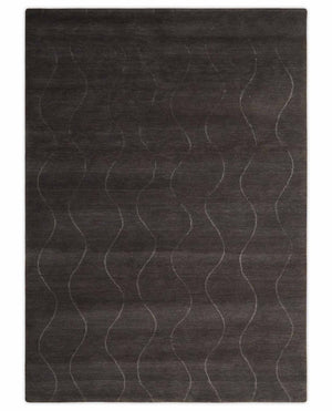 Dark Brown and Ivory Modern Stripes Pattern Hand knotted 5x7 wool and Art Silk Area Rug