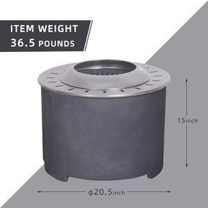 Dark Grey Faux Concrete Texture Smokeless Firepit with Wood Pellet/Twig/Wood as The Fuel for Garden & Outdoor