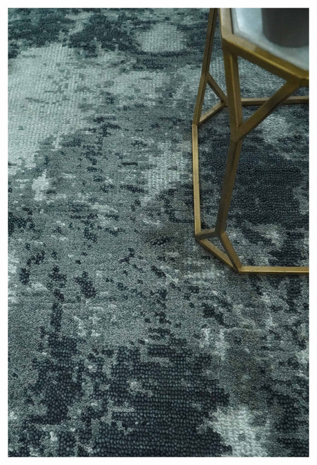 Dark Teal, Gray and Silver Modern Abstract Hand Knotted 5x8 wool Area Rug