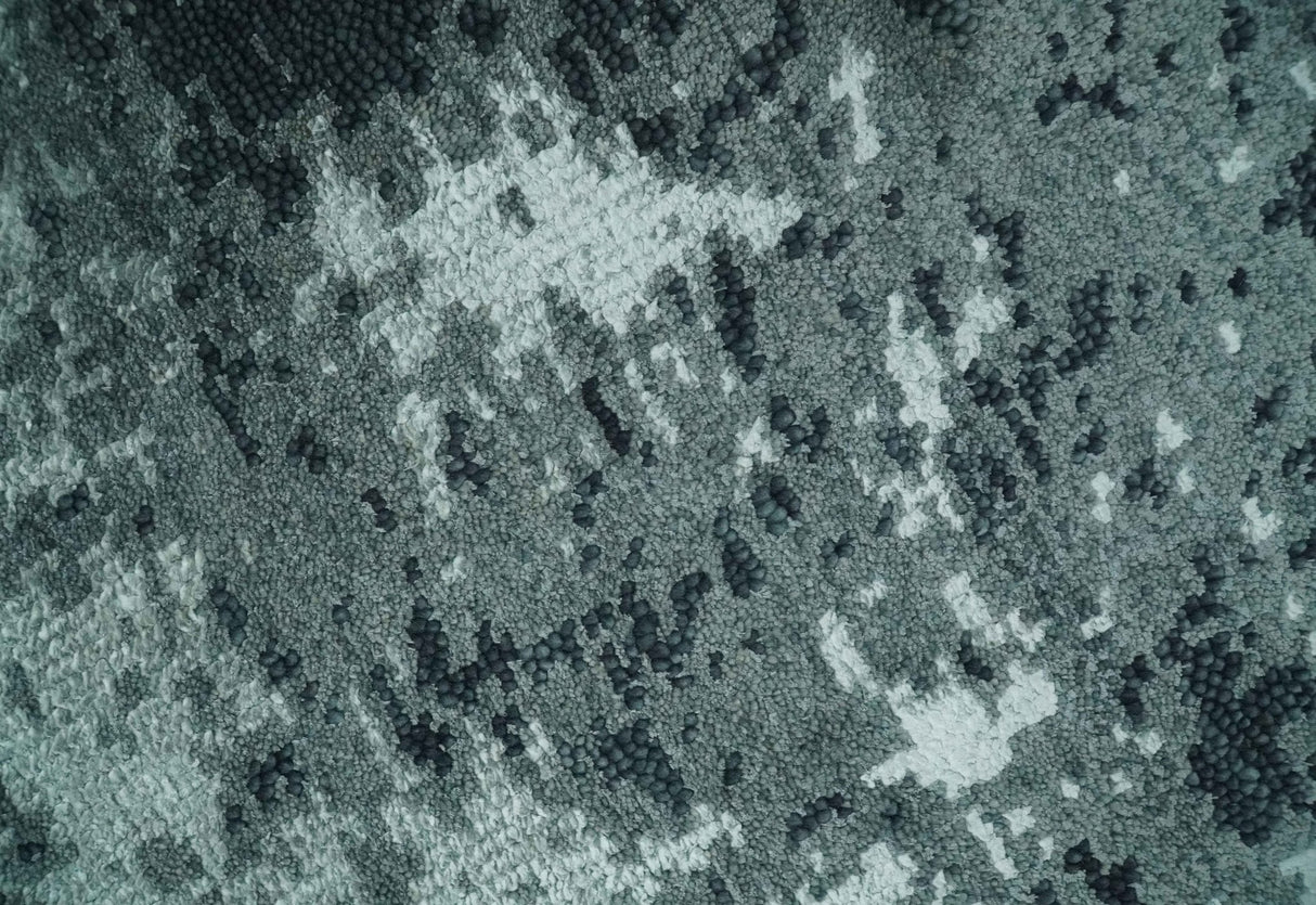Dark Teal, Gray and Silver Modern Abstract Hand Knotted 5x8 wool Area Rug