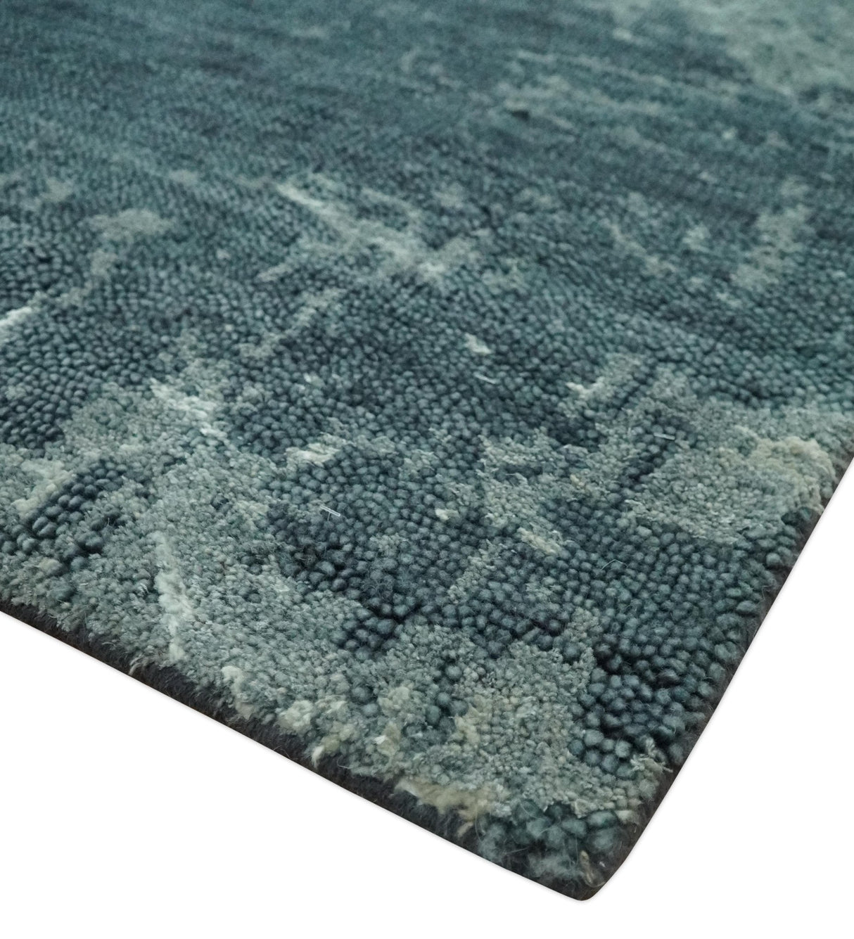 Dark Teal, Gray and Silver Modern Abstract Hand Knotted 5x8 wool Area Rug