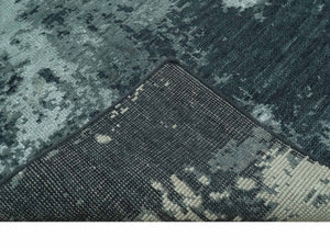 Dark Teal, Gray and Silver Modern Abstract Hand Knotted 5x8 wool Area Rug