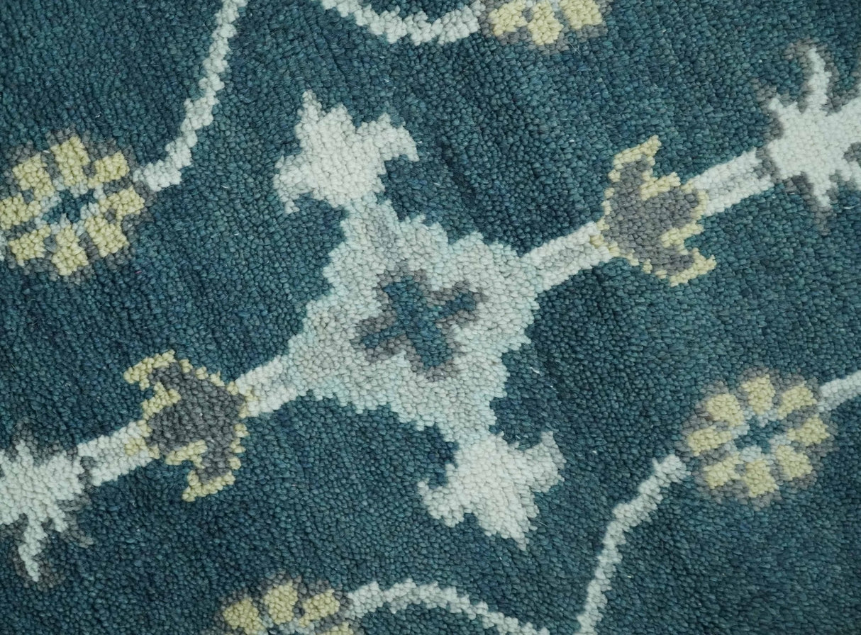 Dark Teal, Silver, Blue and Ivory Hand Knotted Traditional Oushak Multi Size Area Rug