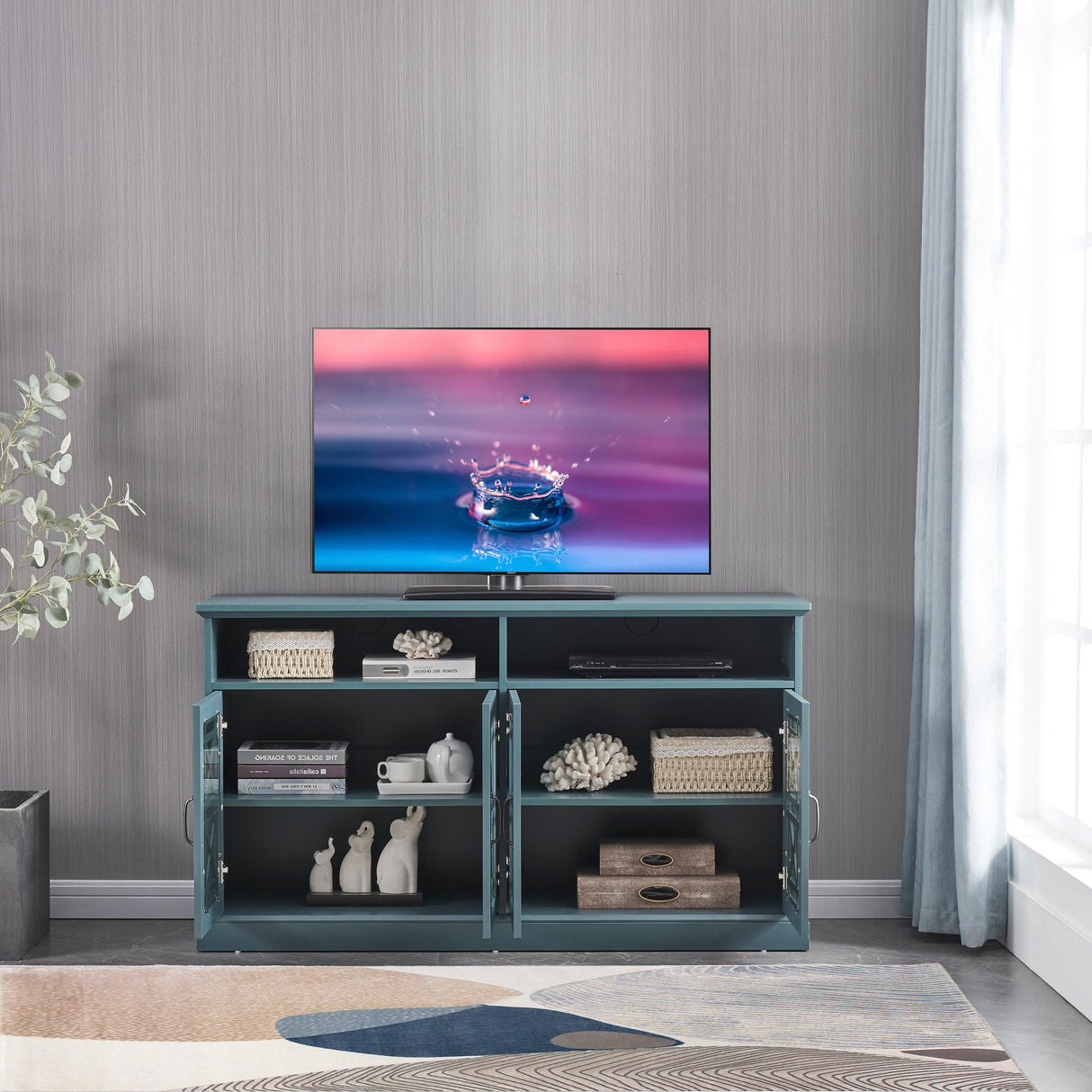 Dark Teal TV Stand Buffet Sideboard Console Table