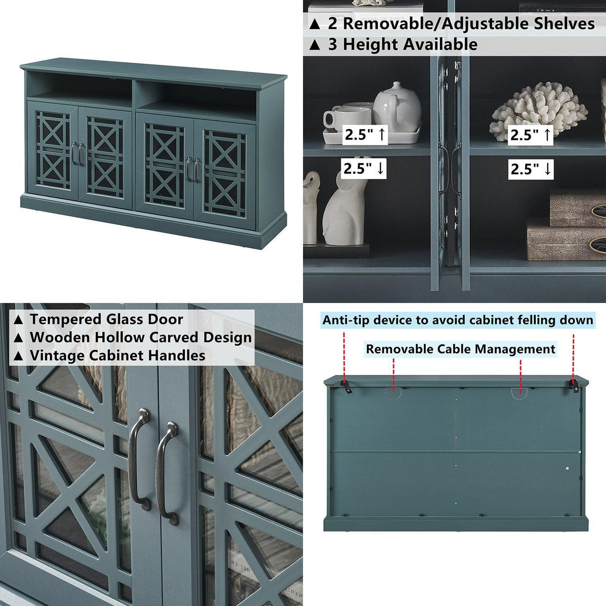 Dark Teal TV Stand Buffet Sideboard Console Table