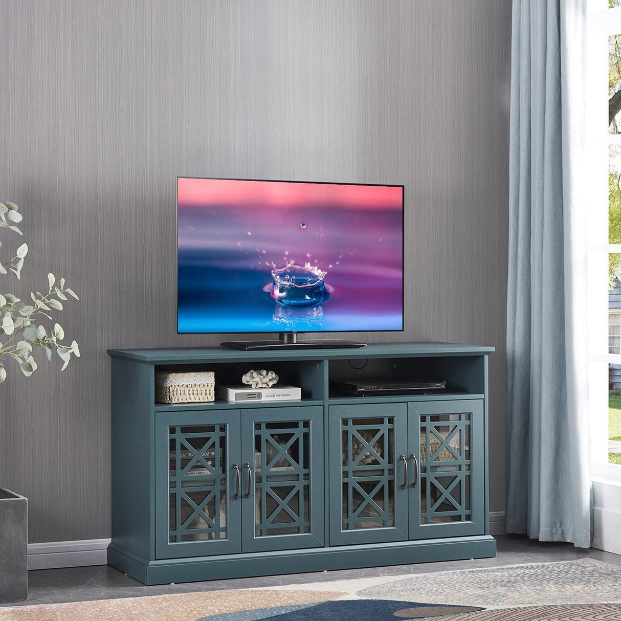 Dark Teal TV Stand Buffet Sideboard Console Table