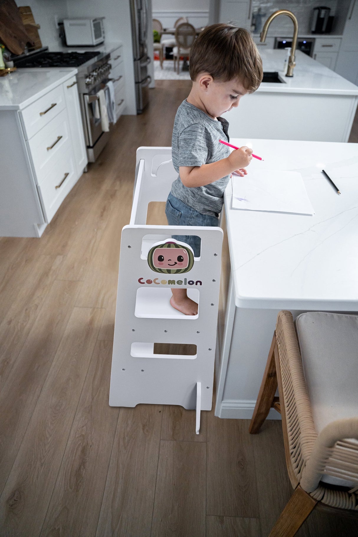 Date CocoMelon 3-in-1 Kitchen Tower for Kids – Step Stool & Chalkboard Learning Helper