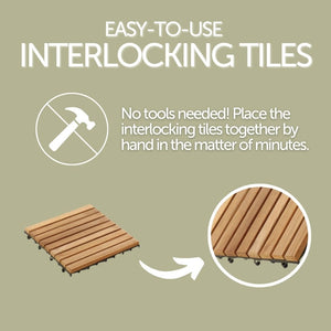 Denali Natural Teak Outdoor Interlocking Tiles, 9 Slat (10 sq ft)