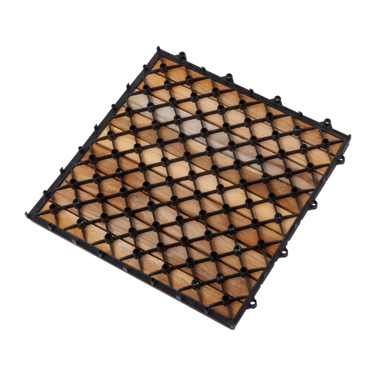 Denali Natural Teak Outdoor Interlocking Tiles, 9 Slat (10 sq ft)