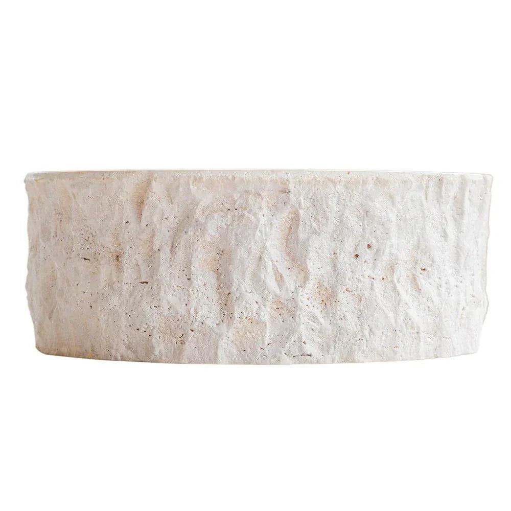 Denizli Beige Travertine Rustic Stone Round Above Vanity Bathroom Sink (D)16" (H)6"