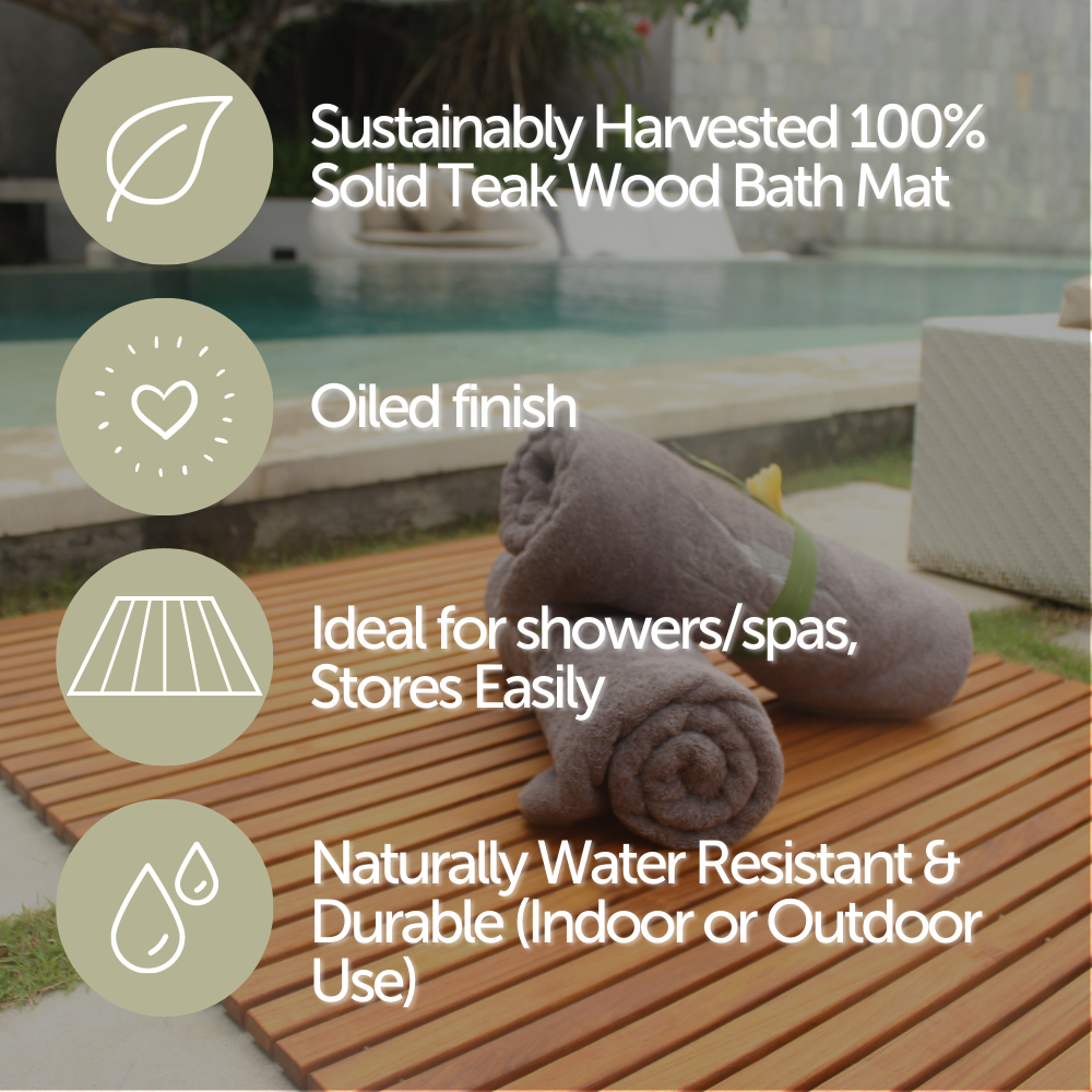 Denver Oiled Double Framed Teak Shower and Bath Mat 39" x 19"