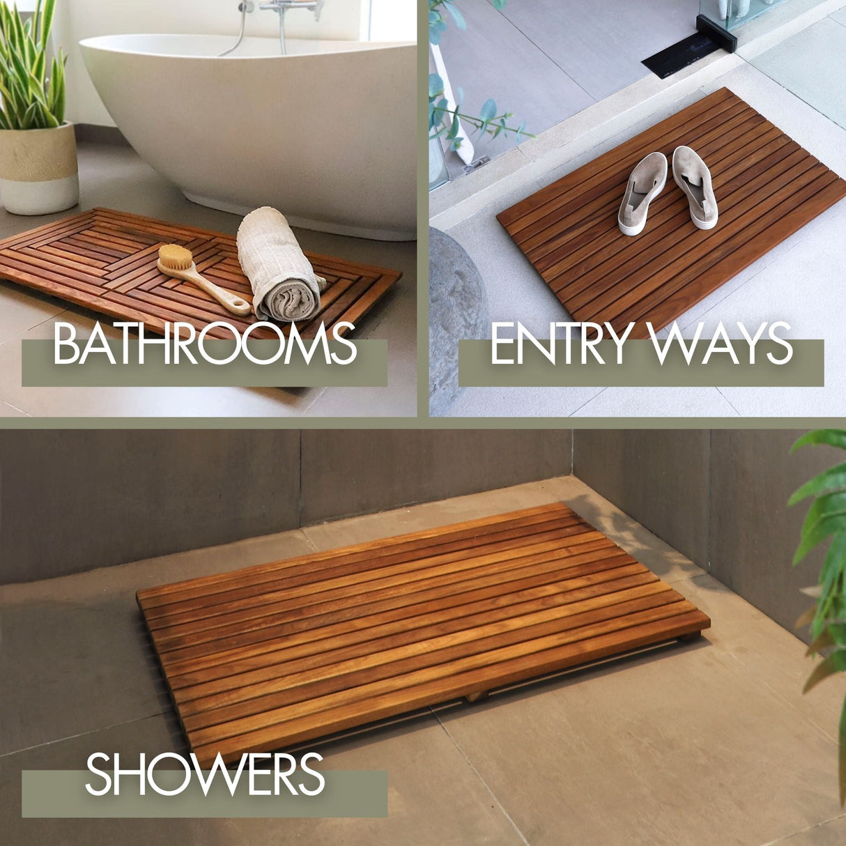 Denver Oiled Double Framed Teak Shower and Bath Mat 39" x 19"