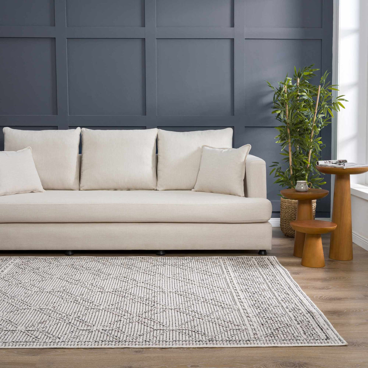 Diah Bone Textured Trellis Rug
