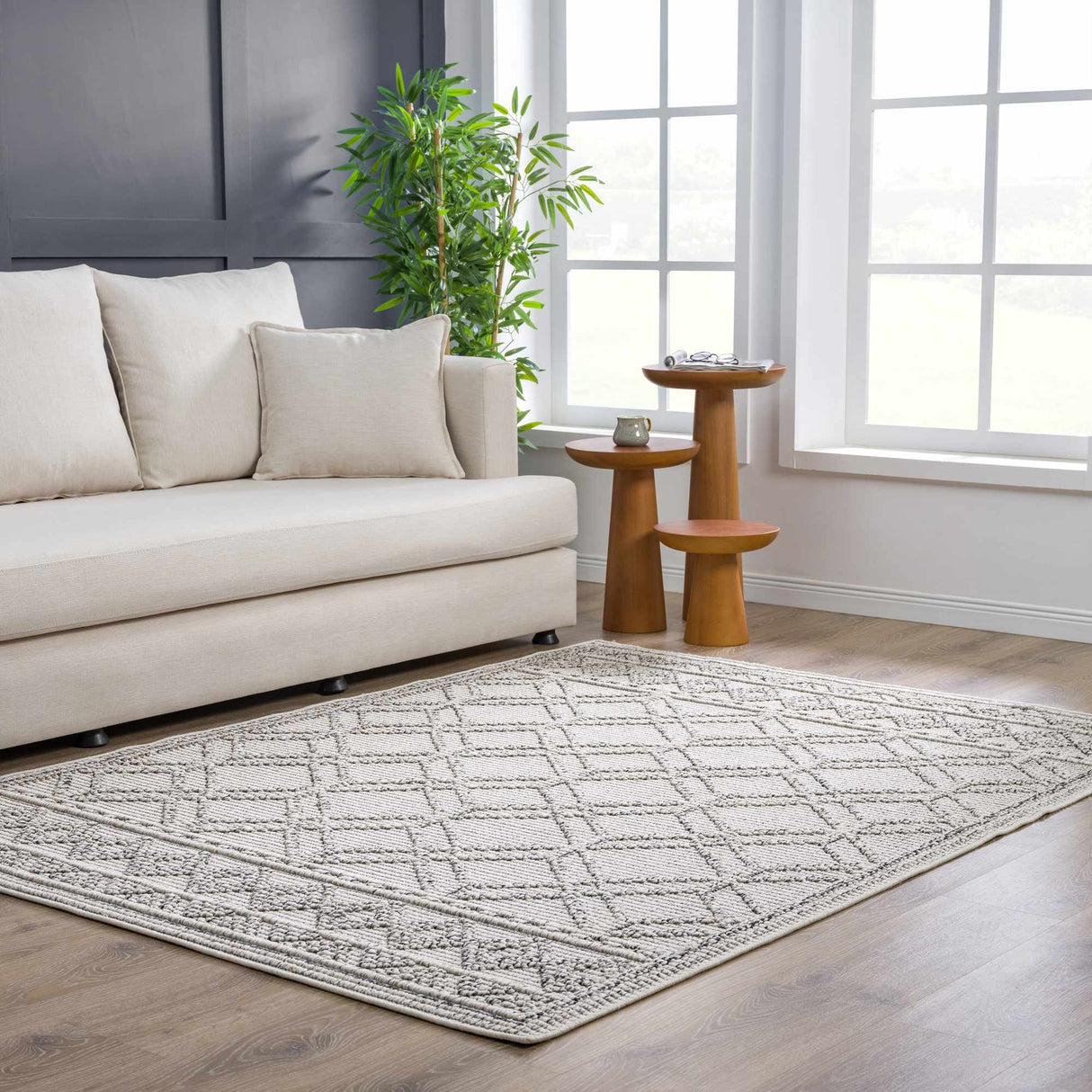 Diah Bone Textured Trellis Rug