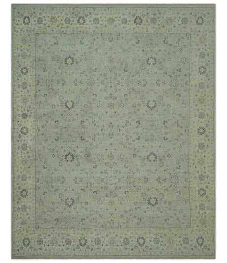 Distress Finished Beige, Silver and Charcoal 8x10 Traditional Wool Rug