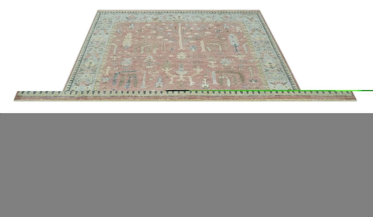 Distress Finished Tree of Life Hand Knotted Rust and Blue Custom Made Wool Rug