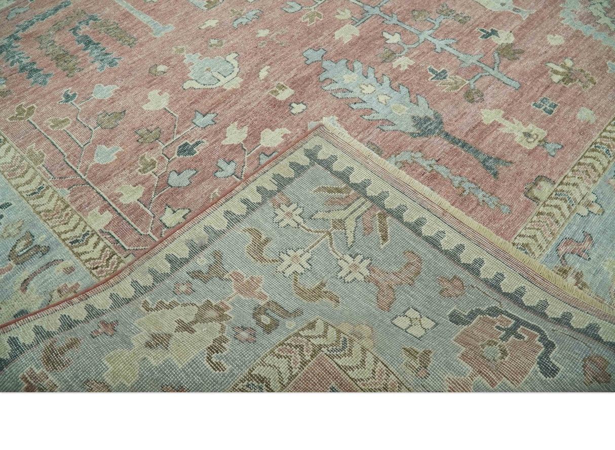 Distress Finished Tree of Life Hand Knotted Rust and Blue Custom Made Wool Rug