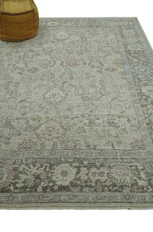 Distressed Traditional Design Beige, Brown And Pink 8x10 Hand Knotted wool rug