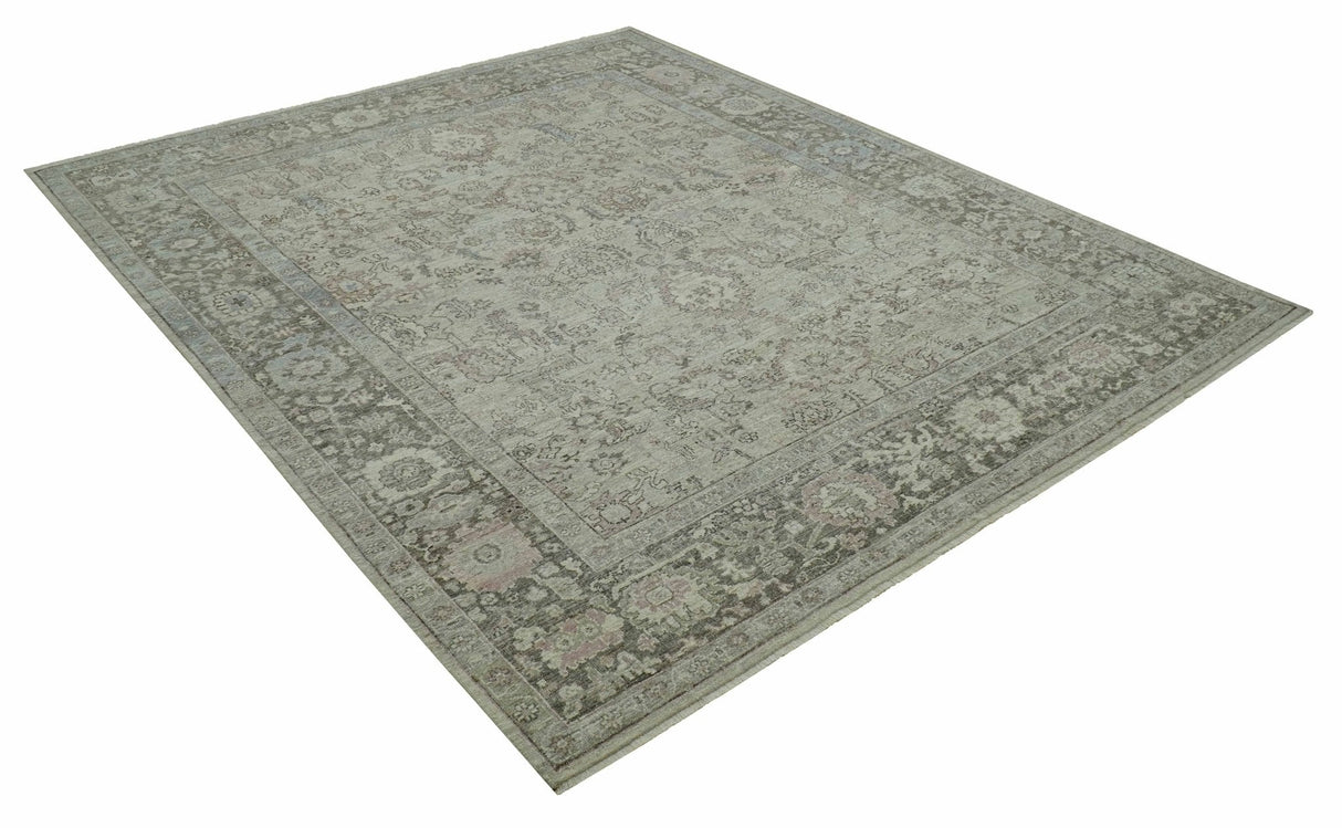 Distressed Traditional Design Beige, Brown And Pink 8x10 Hand Knotted wool rug