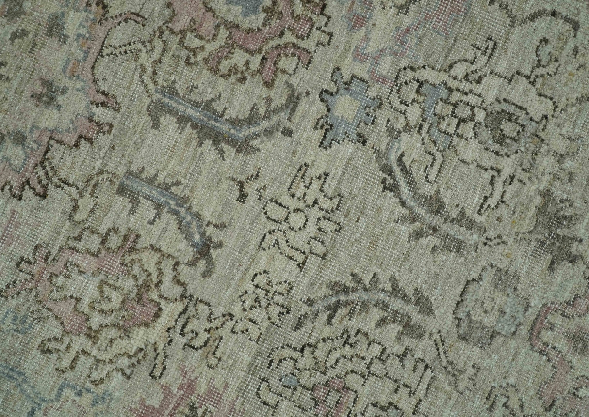 Distressed Traditional Design Beige, Brown And Pink 8x10 Hand Knotted wool rug