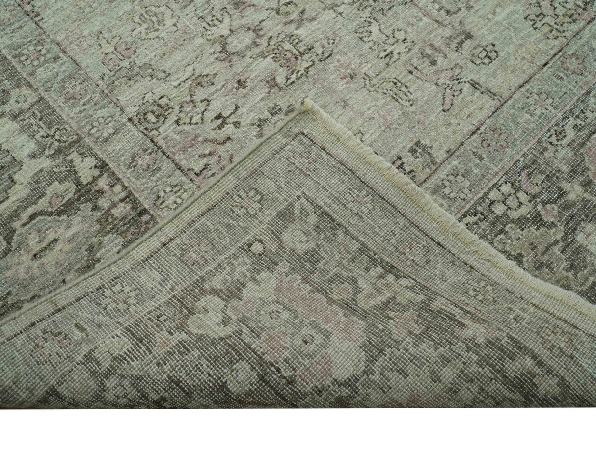 Distressed Traditional Design Beige, Brown And Pink 8x10 Hand Knotted wool rug