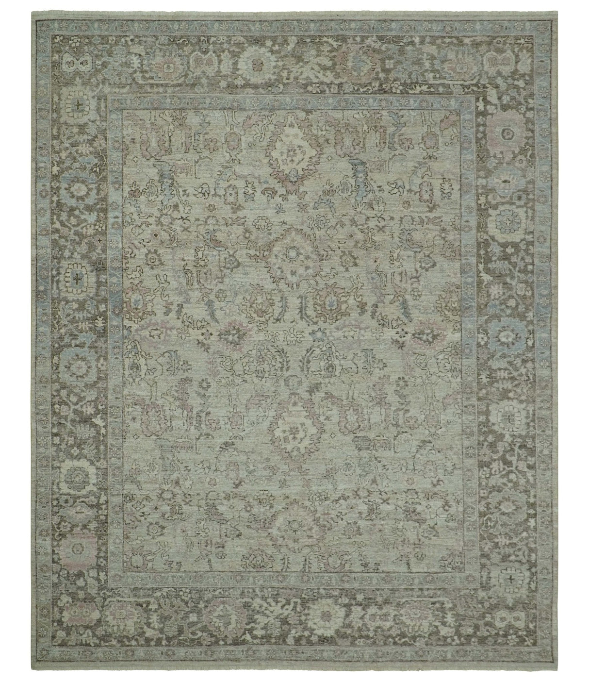 Distressed Traditional Design Beige, Brown And Pink 8x10 Hand Knotted wool rug