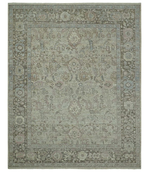 Distressed Traditional Design Beige, Brown And Pink 8x10 Hand Knotted wool rug