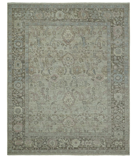 Distressed Traditional Design Beige, Brown And Pink 8x10 Hand Knotted wool rug