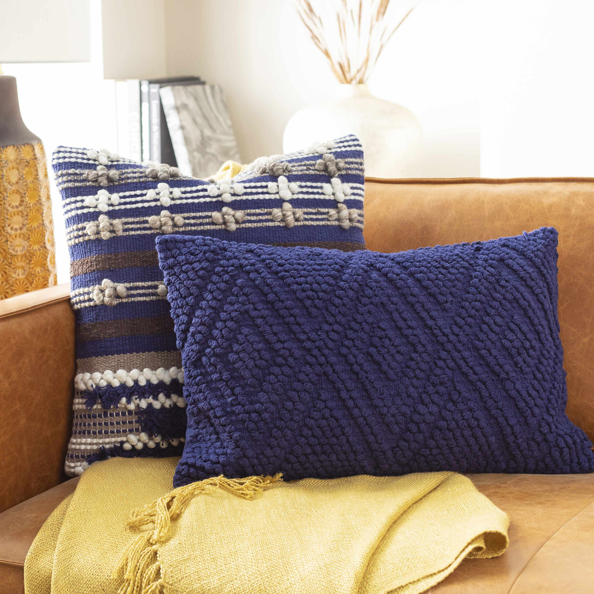 Dizney Navy Handwoven Lumbar Pillow