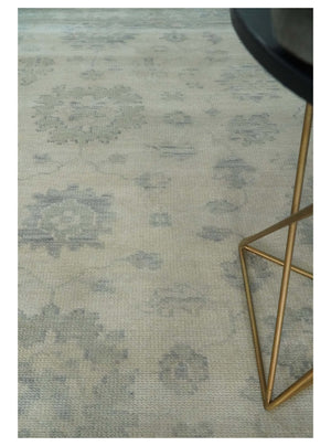 Earthy 8x10 Beige and Light Green Hand knotted Traditional Oushak wool Area Rug