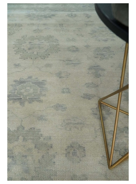 Earthy 8x10 Beige and Light Green Hand knotted Traditional Oushak wool Area Rug